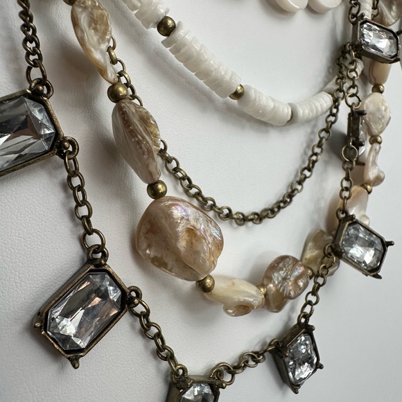 Chico’s NWT seven strand statement, necklace, antique, gold white beige crystals - Picture 8 of 11